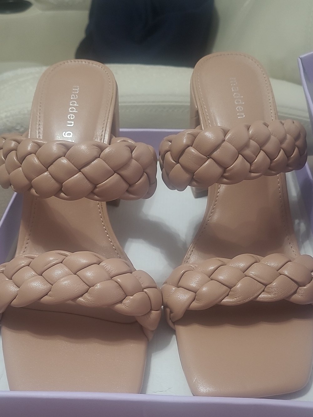 Madden Girl Braided Double-Strap Slide Heels - Beige